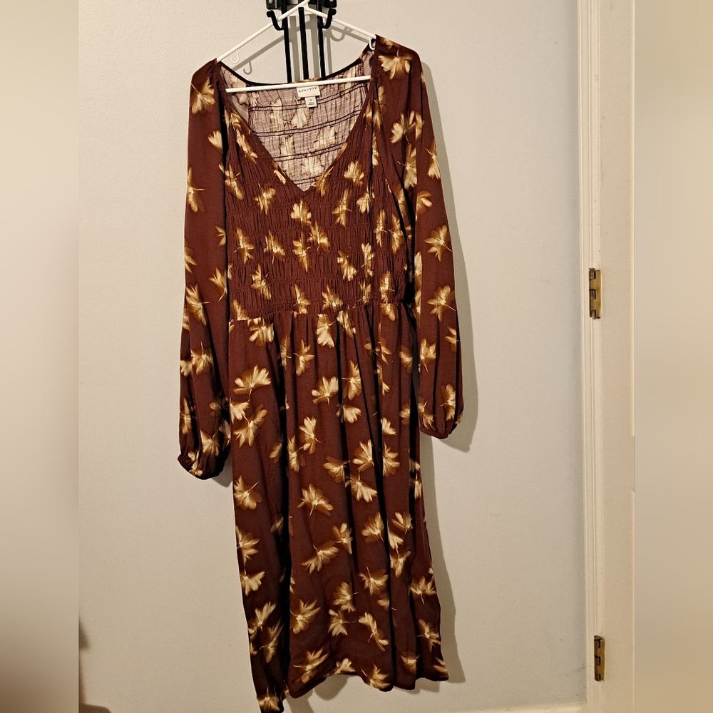 Ava & Viv Floral Burgundy/brown Midi Dress 1X - Picture 2 of 7